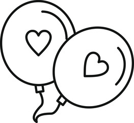 Simple hand drawn outline of two balloons with hearts inside perfect for valentine s day or celebrations