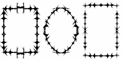 Three spiky black decorative borders or frames with sharp jagged edges on a white background