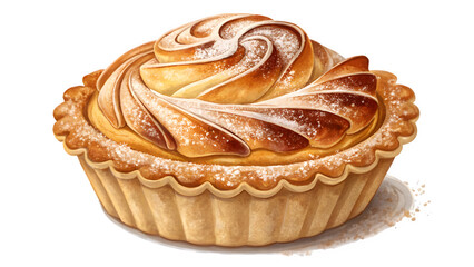 Delicious apple tart dessert with powdered sugar topping perfect for a bakery menu illustration on transparent background