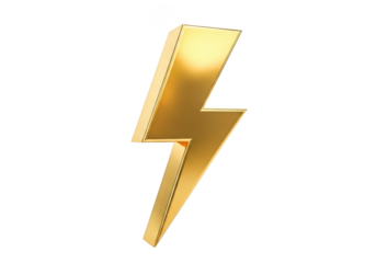 Golden lightning bolt isolated on transparent background