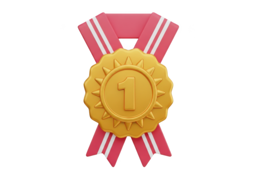 Gold medal with red ribbon isolated on transparent background - Powered by Adobe