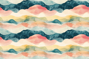 Abstract Watercolor Mountainscape: An abstract, vibrant watercolor painting capturing the essence of rolling mountain ranges in a dynamic and colorful display. 