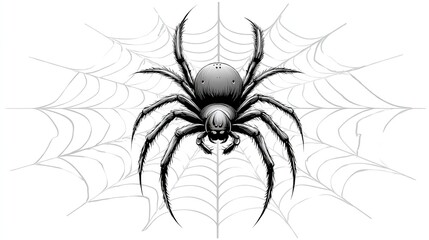 Simple Cartoon Spider Web Vector Line Art Icon, Transparent Background Clipart for Digital Design