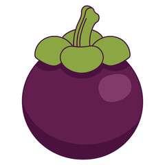 Simple Line Art Mangosteen Tropical Fruit Purple Color Illustration