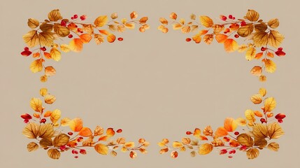Cute Autumn Leaves Frame in Watercolor Style with Simple Design and Solid Background for Clipart