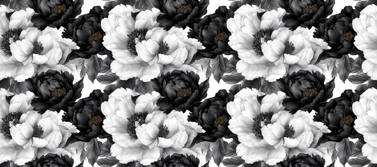 Monochrome Floral Pattern: A captivating monochrome floral pattern. Featuring delicate blooms in a striking design. Perfect for textile design, background or wallpaper.