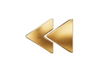 Golden rewind button isolated on transparent background