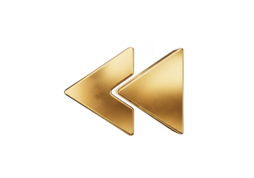 Golden rewind button isolated on transparent background