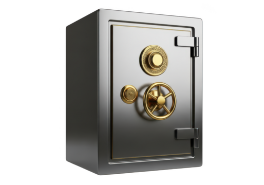 Silver and gold safe isolated on transparent background