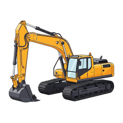 Cartoon Style Detailed Excavator Heavy Equipment Machinery Construction Industry Vehicle