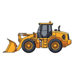 Naklejka premium Cartoon Style Detailed Yellow Front Loader Construction Heavy Equipment