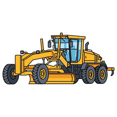 Line Art Style Detailed Grader Machinery Transportation and Industrial Vehicle