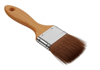 Paint brush with wooden handle isolated on transparent background