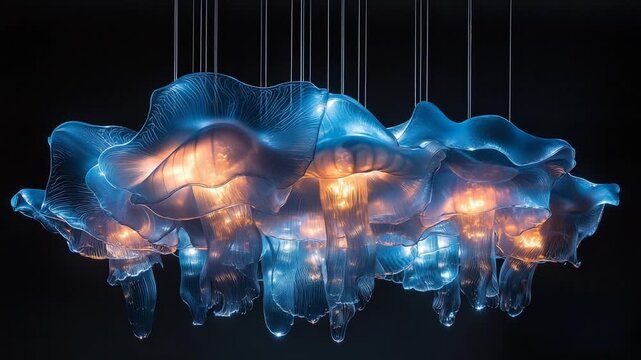 Ethereal Blue Glass Chandelier - A Modern Lighting Masterpiece.