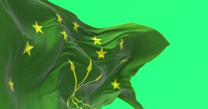 The Circassian flag waving isolated on green background