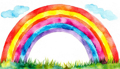 Obraz premium children's drawing, rainbow in the grass
