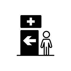 Vector art of person standing next to a hospital sign with a cross and an arrow pointing leftonverted].eps