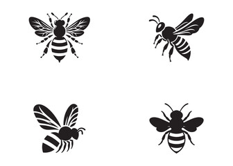 bee logo silhouette vector illustration, bee silhouette logo icon design, animal wing honey bee black silhouette logo, honey bee vector silhouette illustration isolated on white background