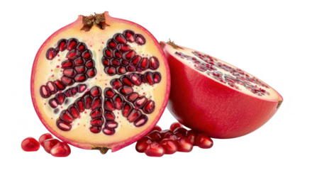 Pomegranate Cut in Half with Seeds and Slice fruit isolated on a transparent background