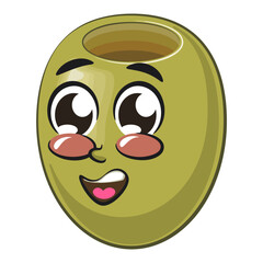 cute green olive mascot cartoon character isolated vector illustration, work of hand drawn
