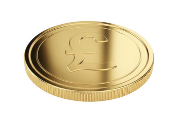Golden pound sterling coin isolated on transparent background
