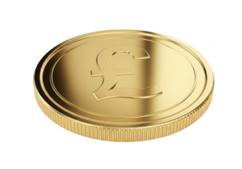 Golden pound sterling coin isolated on transparent background