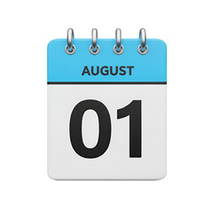 August 1st calendar icon isolated on transparent background, representing a specific date