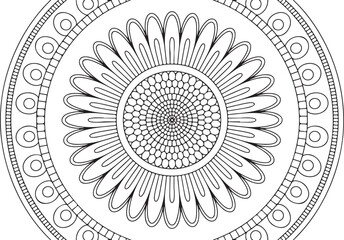 Sunflowers Mandala Illustration &ndash; Floral Line Drawing
