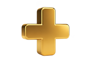Golden plus sign isolated on transparent background