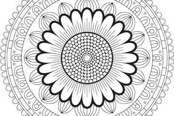 Sunflowers Mandala Illustration – Floral Line Drawing