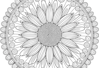 Sunflowers Mandala Illustration – Floral Line Drawing