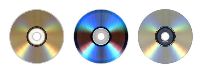 CD, DVD and Blu-ray Style Discs — 3 Optical Media Isolated
