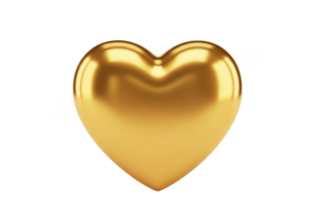 Golden heart shape isolated on transparent background