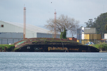 Fototapeta premium Ship Stranded on the Coast After Tsunami in Southern Chile