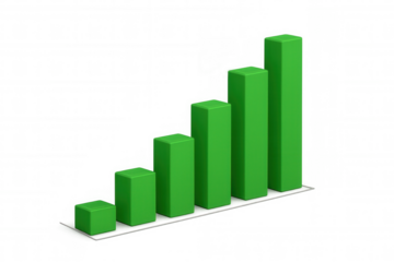 Green 3d bar chart showing continuous financial growth and positive business statistics with transparent background