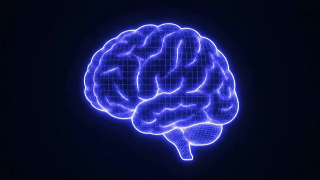 Futuristic Digital Brain with Glowing Neural Lines, 4K Animation
