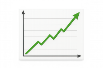 Green graph bar chart showing increasing trend, growth, success, and positive stock market data on transparent background