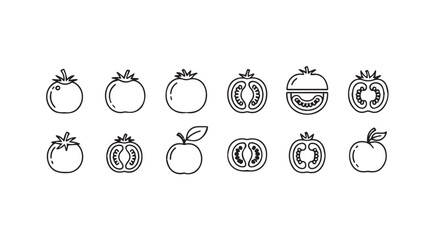 Set of simple tomato and apple icons hand drawn sketch style for food and health projects vector