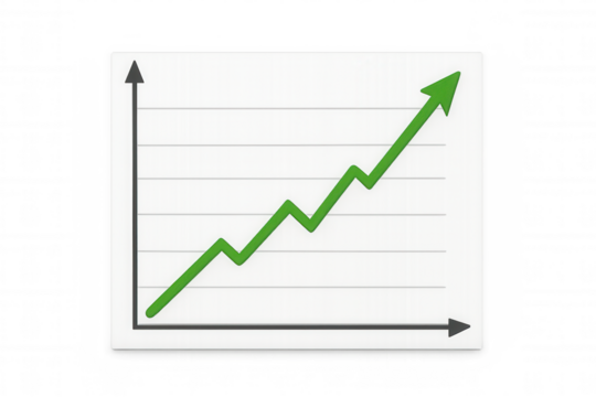 Green graph bar chart showing increasing trend, growth, success, and positive stock market data on transparent background