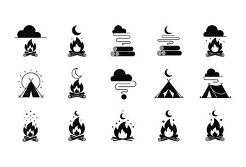 Vector illustration of vector art of black camping and outdoor icons set
