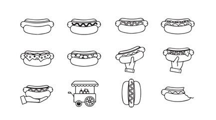 Hand drawn delicious hot dog collection icons and elements for food graphics vector