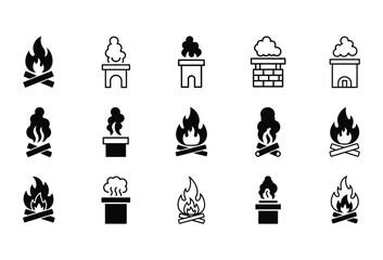Vector illustration of vector art of collection of black fire and campfire icons