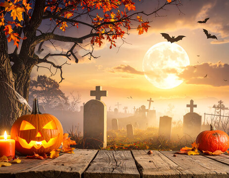 A festive Halloween banner or party invitation set against a spooky and fun background.