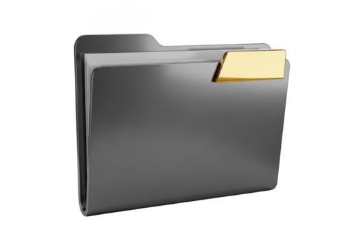 Gray folder with gold tab isolated on transparent background