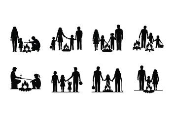 Vector illustration of vector art of silhouettes of various family groups and individuals in different activities