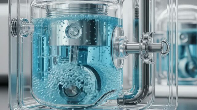 Piston movement and refrigerant circulation in a transparent refrigerator compressor demonstrated clearly
