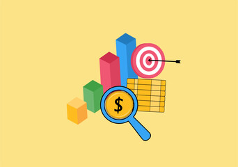 Isometric illustration of business growth chart and analytics on computer screen