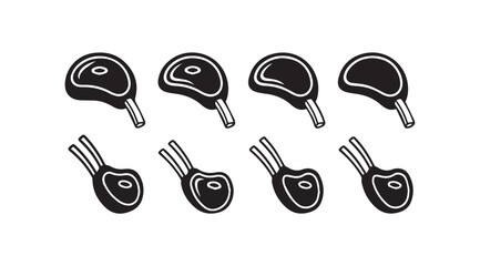 Collection of eight raw lamb chop cuts displayed on a white surface ready for cooking vector