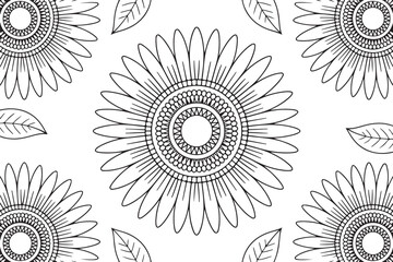 Floral Sunflower Cluster – Detailed Botanical Mandala Page