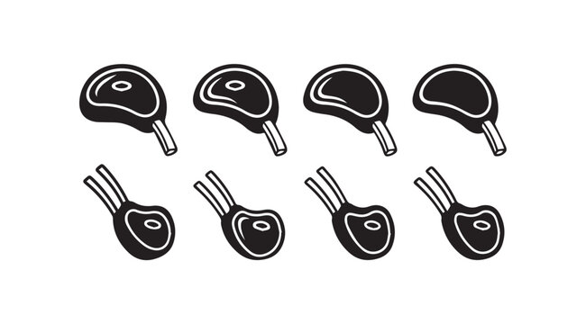 Collection of eight raw lamb chop cuts displayed on a white surface ready for cooking vector